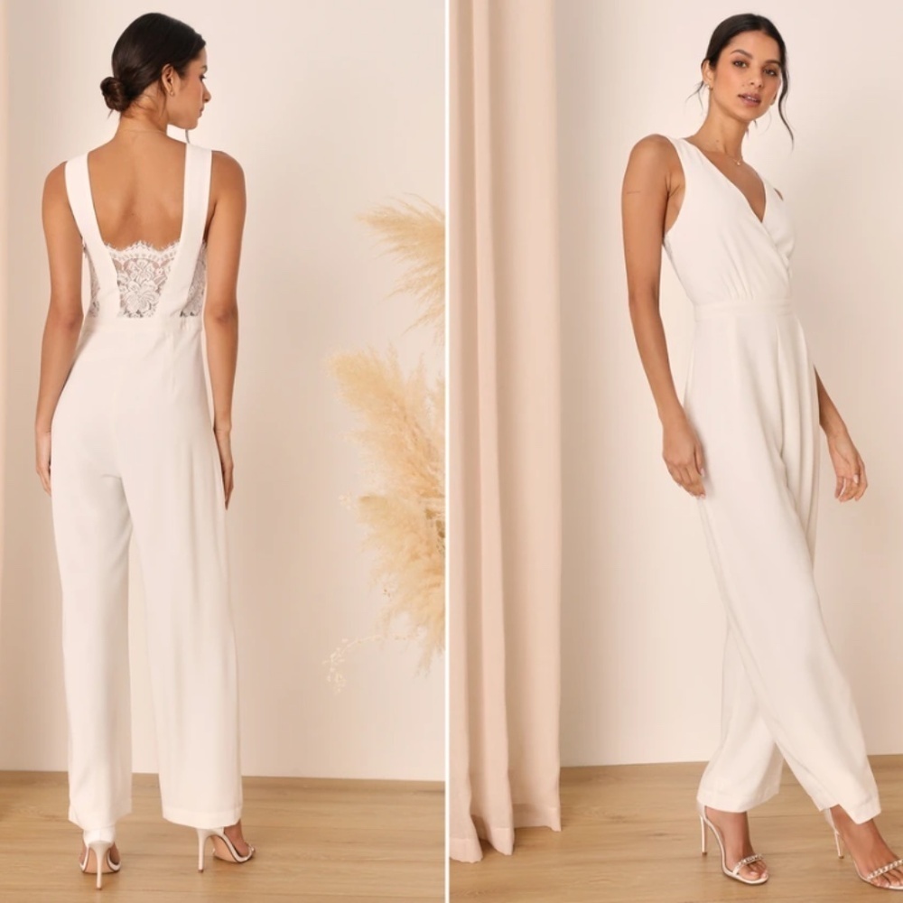 LULU's Chic Sexy Lace Wedding Bridal Shower Rehearsal Dinner Jumpsuit Pantsuit - Picture 4 of 5